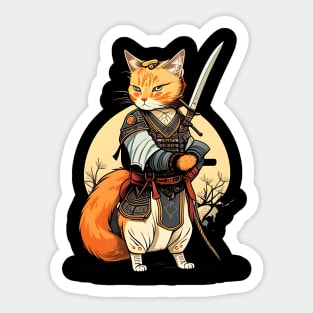 Japanese Cat Samurai Katana Catana - Love Cats Sticker